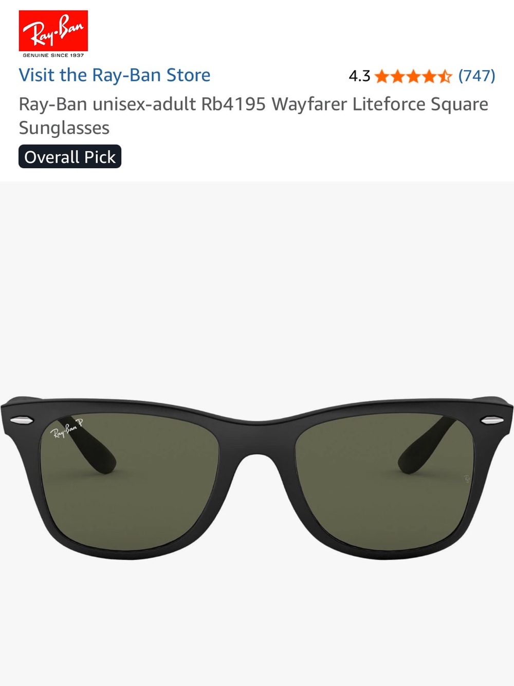 Ray-Ban Black Frame Sunglasses with Green Lenses